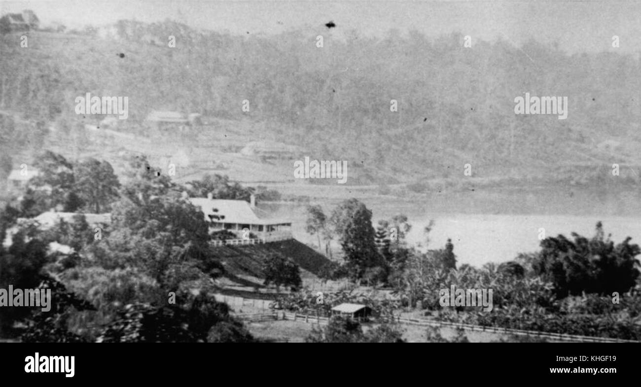 1 161434 vista sul fiume di Brisbane e Newstead House da O'Reilly's Hill, Brisbane, ca. 1872 Foto Stock