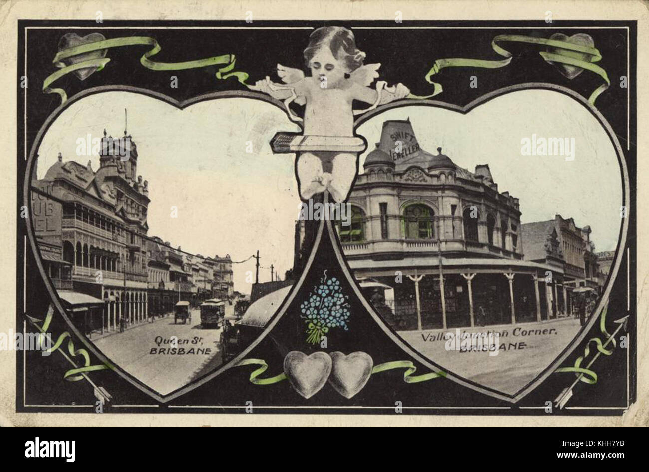 2 66756 Angel tenendo un cuore in ogni mano contenente immagini di Brisbane, ca. 1910 Foto Stock