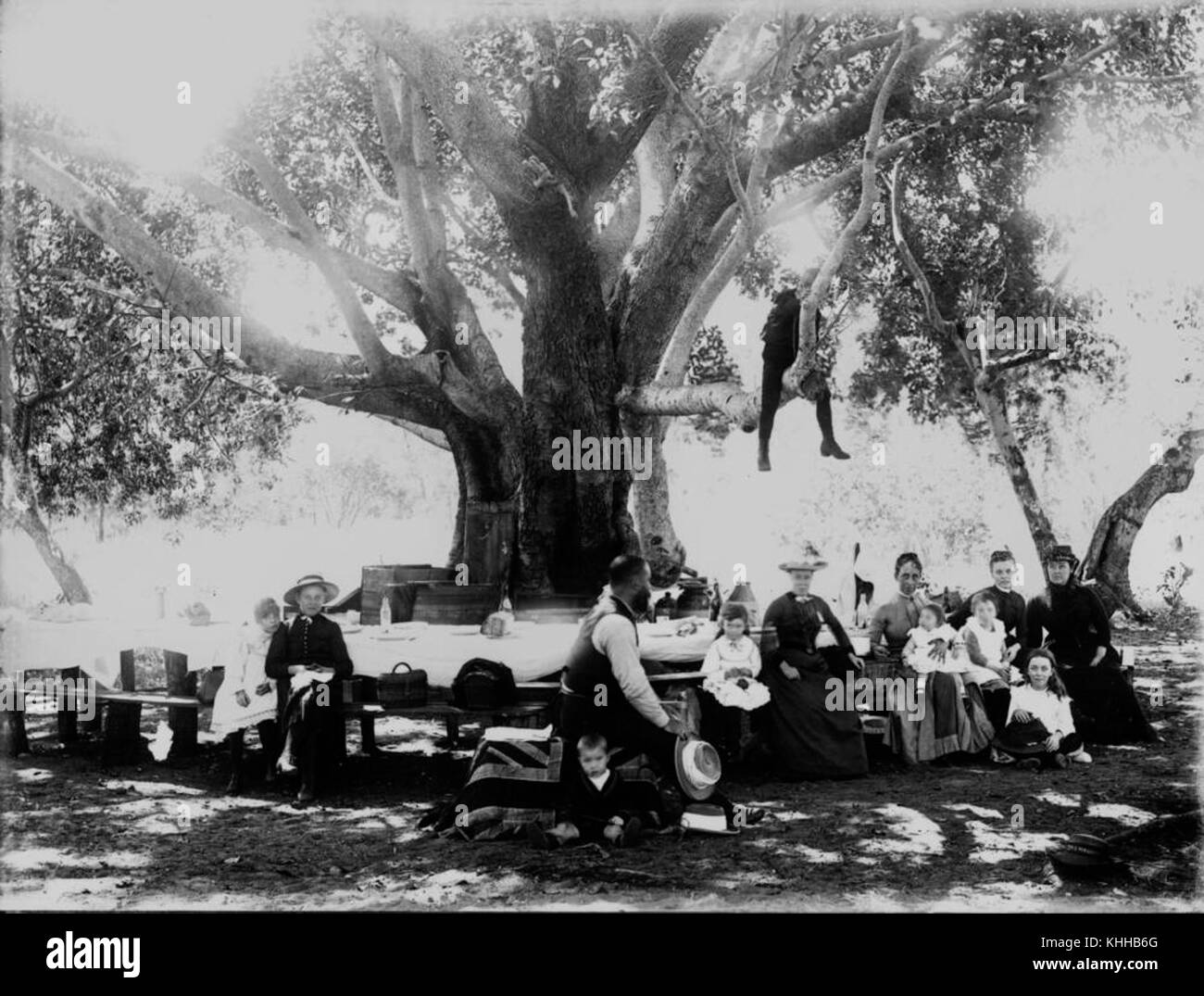 2 202647 picnic in famiglia intorno a un grande albero, 1880-1890 Foto Stock