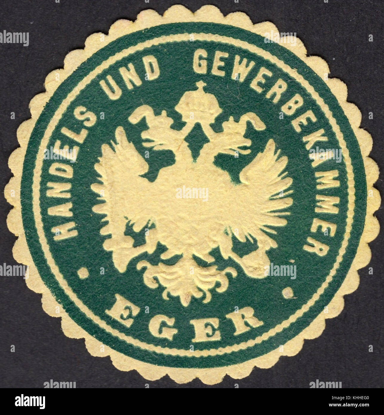 Eger, Siegelmarke der Handels- und Gewerbekammer Eger Foto Stock