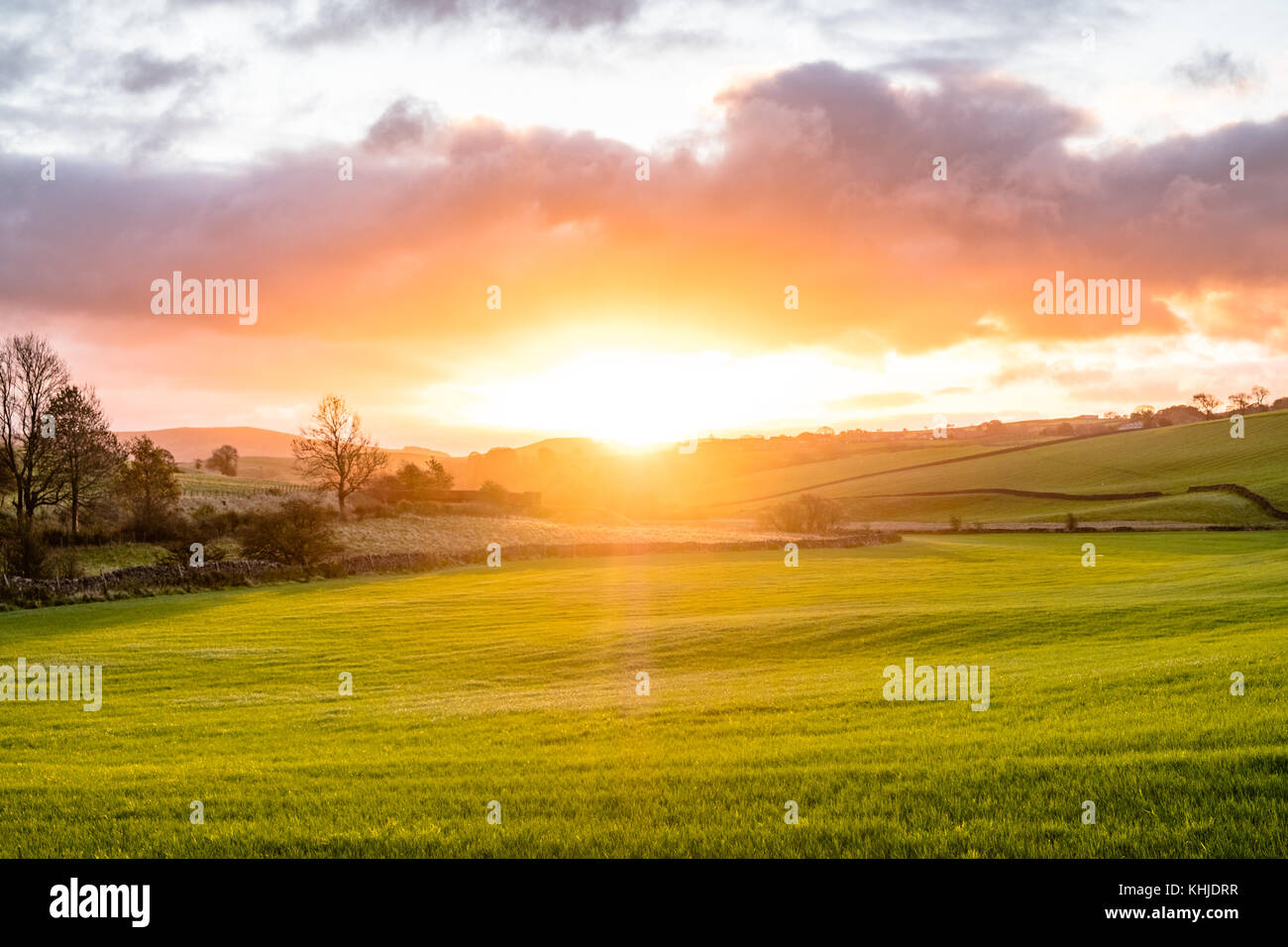 Belle riprese aeree di sunrise nel Wharfe Valley, North Yorkshire Foto Stock