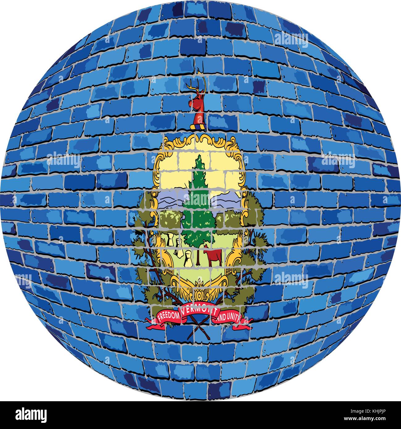 Sfera con bandiera del Vermont - illustrazione, Vermont bandiera sfera in mattoni in stile grunge astratto mattone bandiera del Vermont in cerchio Illustrazione Vettoriale