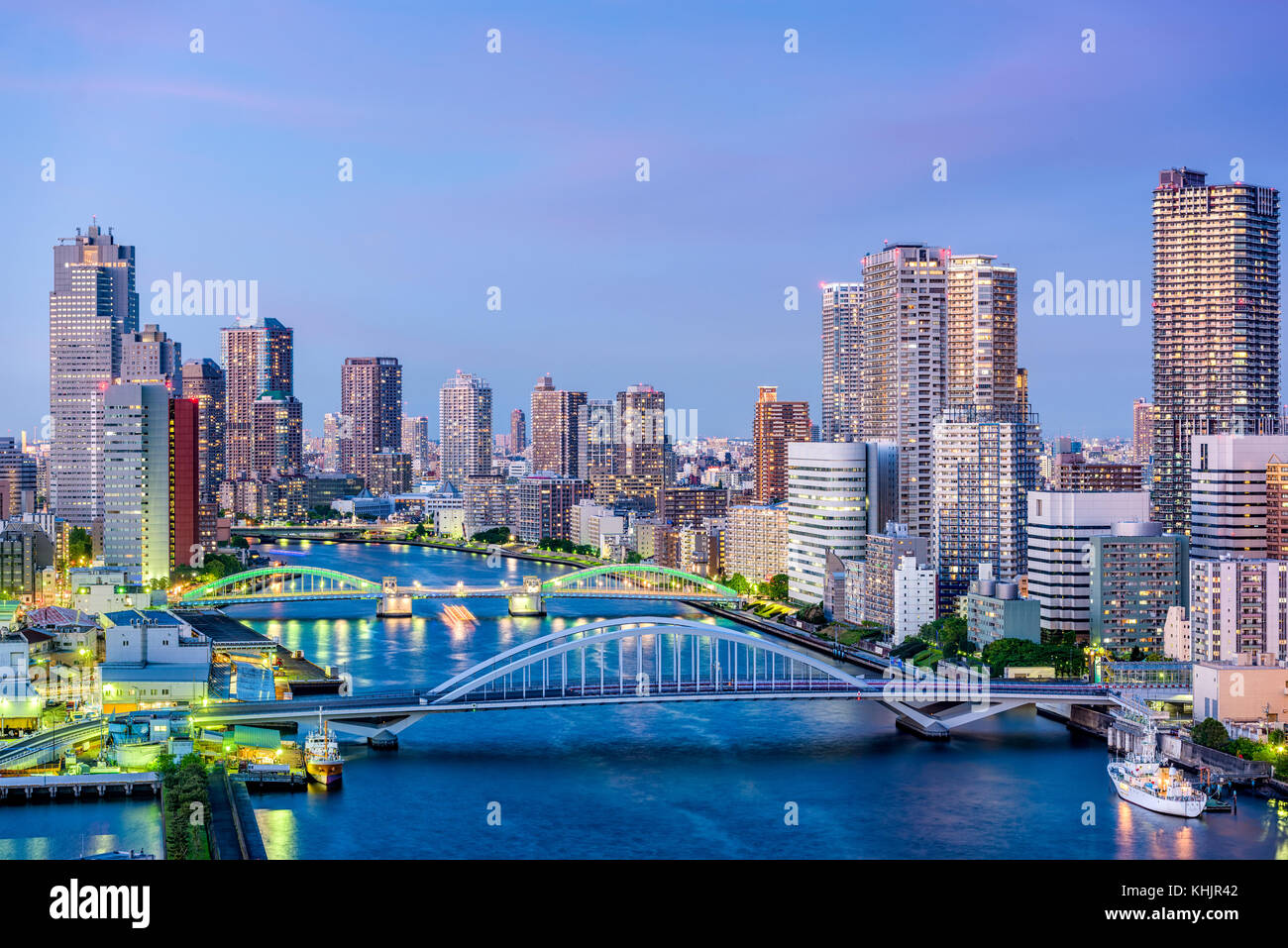 Tokyo, Giappone cityscape sul Fiume Sumida. Foto Stock