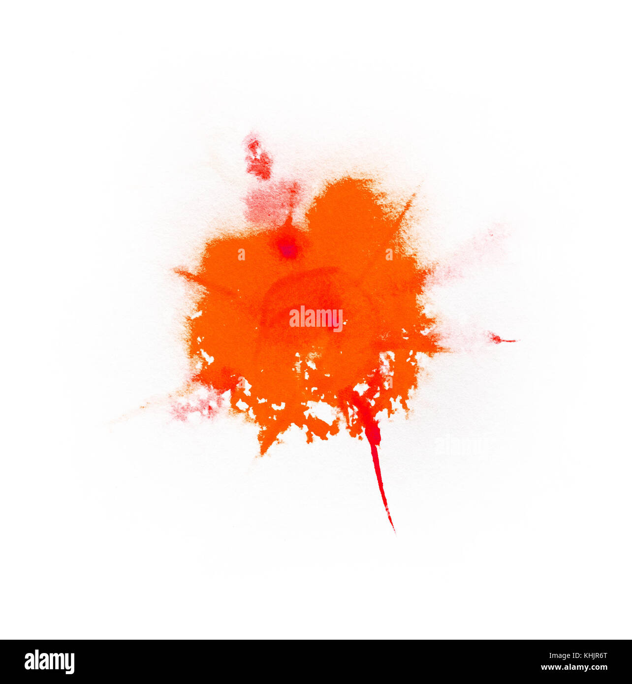 Acquerello di colore arancione splash su sfondo nero Foto Stock