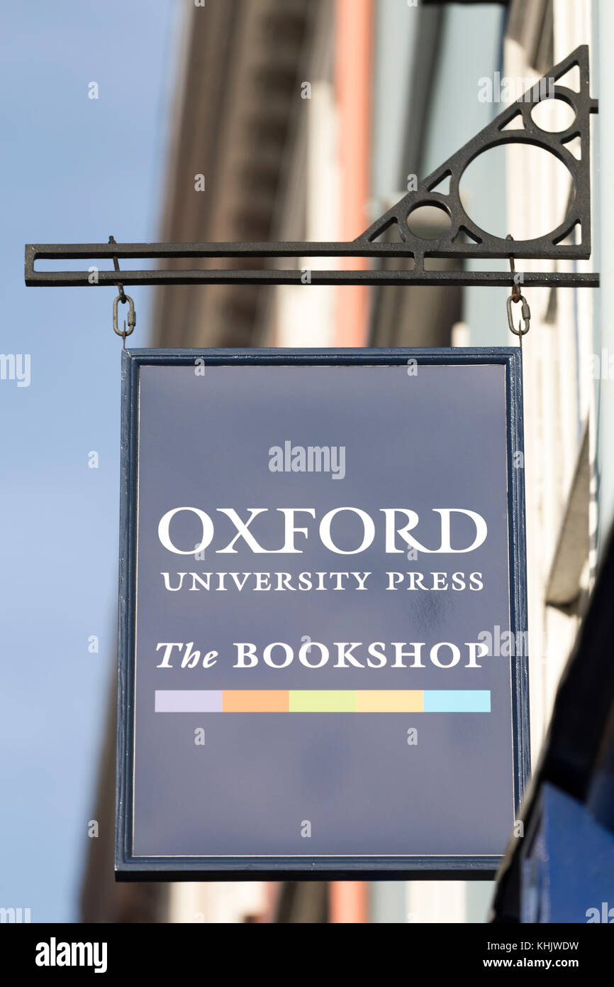 Regno Unito, Oxford, Oxford Univeristy Press Bookshop segno. Foto Stock