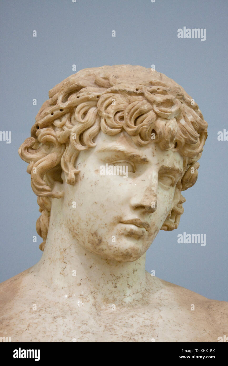 Statua in marmo di Antinoos da Delphi, Grecia Foto Stock