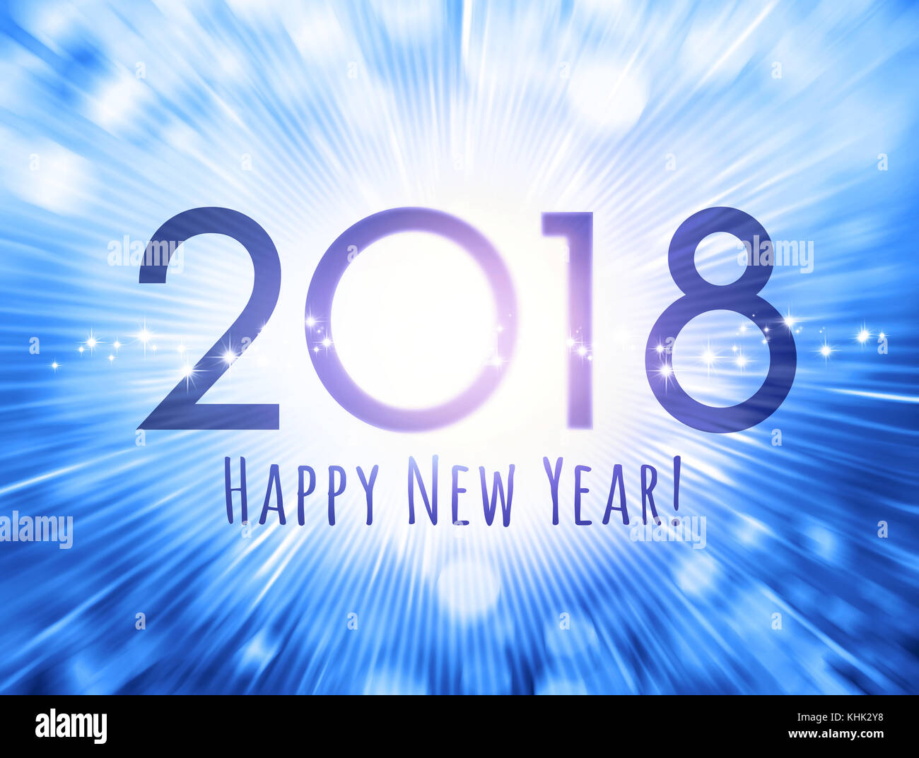 Nuova data dell'anno 2018 e saluti, su una scintillante sfondo blu Foto Stock