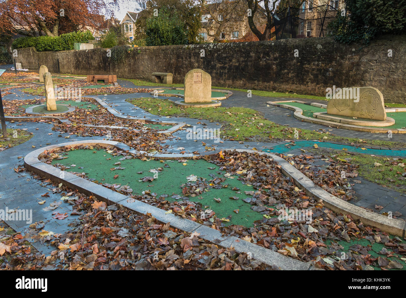 Un tema Teesdale mini golf Barnard Castle, nella contea di Durham, North East England, Regno Unito chiuso per l'inverno Foto Stock