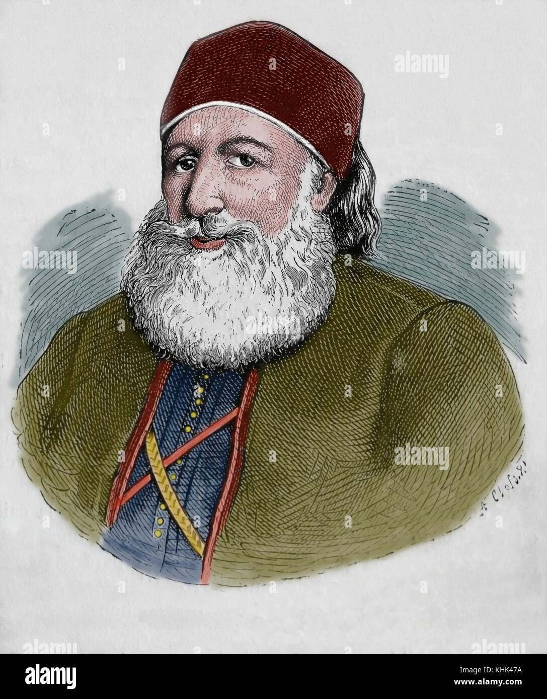 Muhammad Ali d'Egitto (1769-1849). ottomano comandante albanese nell'esercito ottomano. incisione, 1883. Foto Stock