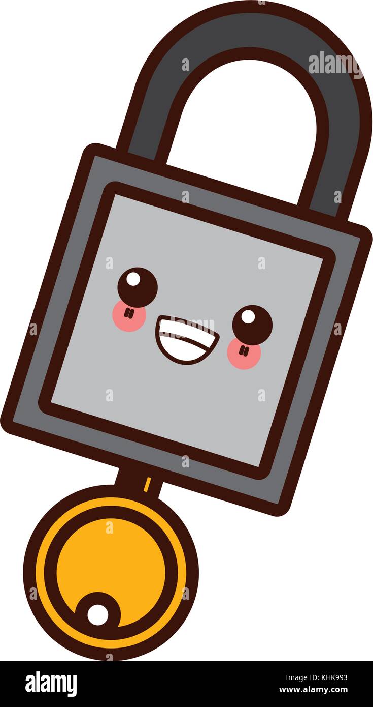 Lucchetto e chiave kawaii Cartoon carino Illustrazione Vettoriale