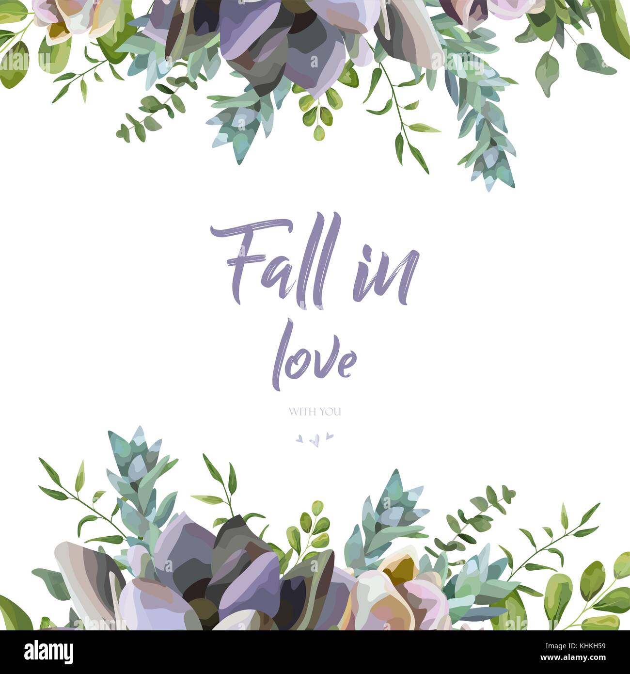 Vettore scheda floreali design: succulento piante e fiori acquerello disegnata a mano Bellissimo confine. vettore arte elegante di verde eucalipto verde foglia illustr Illustrazione Vettoriale