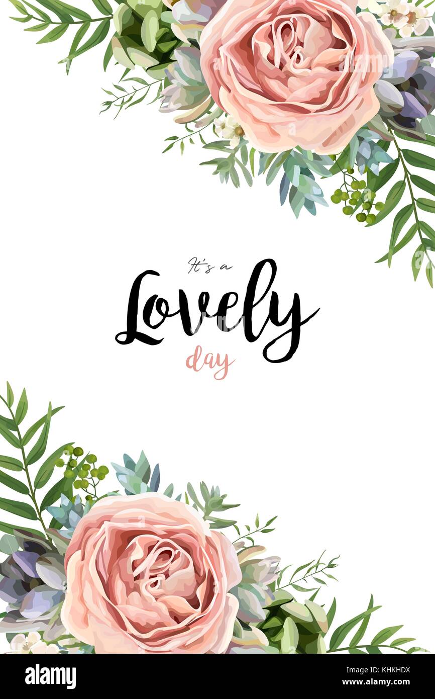 Vettore senza giunture floreali bouquet di pattern design: Giardino rosa pesca lavanda rose fiore di cera, ramo di eucalipto verde felce foglie di palmo succulenta berry il Illustrazione Vettoriale