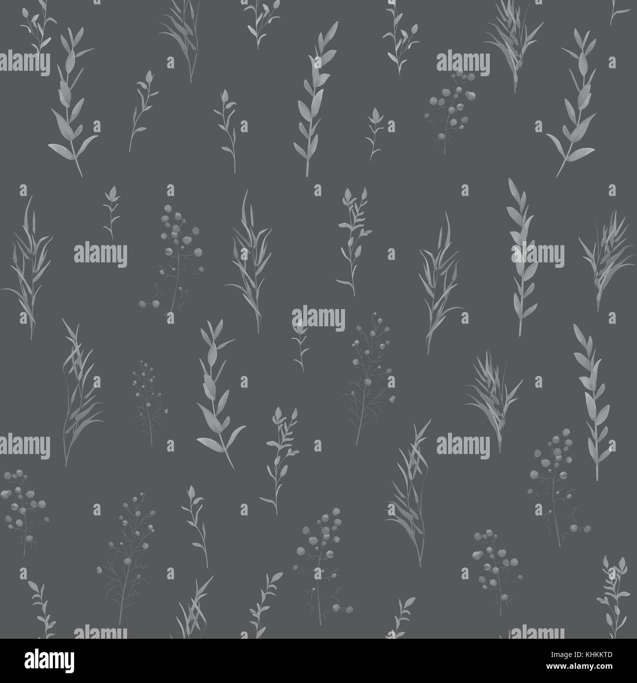 Modello senza giunture di autunno ,caduta foglie e bacche fogliame rami naturali, viola le erbe aromatiche, disegnati a mano ad acquerello. vettore, bellezza elegante sfondo, Illustrazione Vettoriale