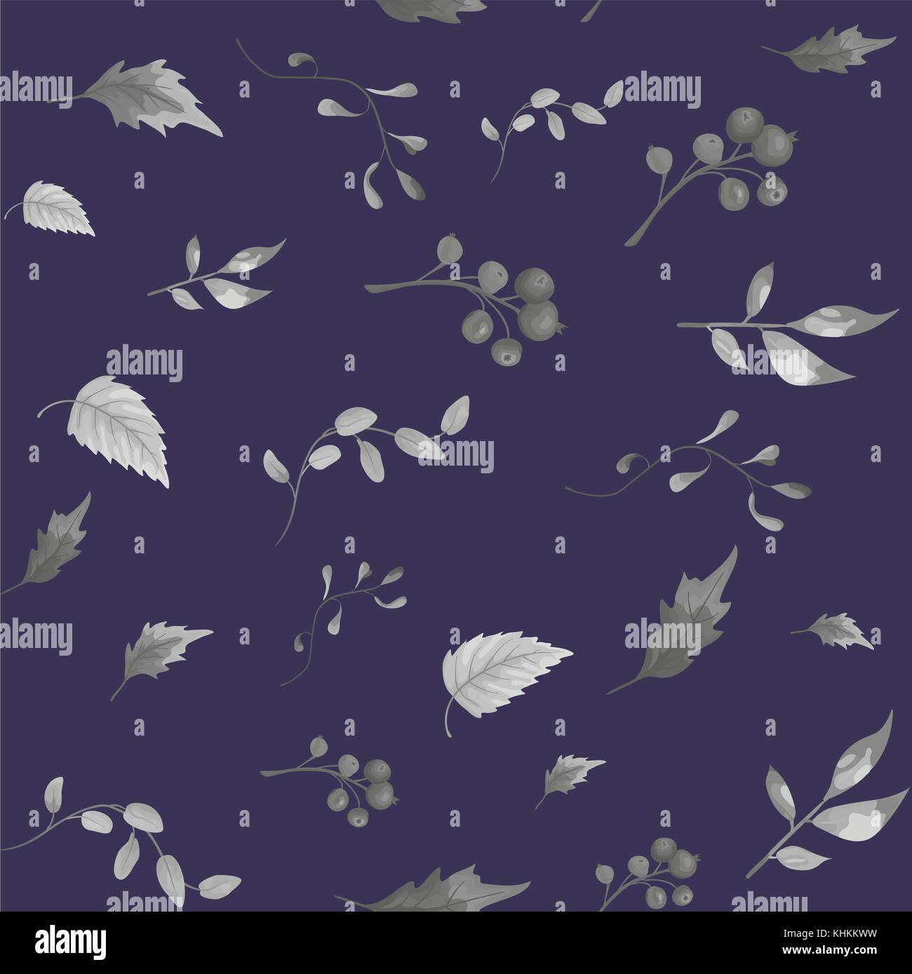 Modello senza giunture di autunno ,caduta foglie e bacche fogliame rami naturali, viola le erbe aromatiche, disegnati a mano ad acquerello. vettore, bellezza elegante sfondo, Illustrazione Vettoriale