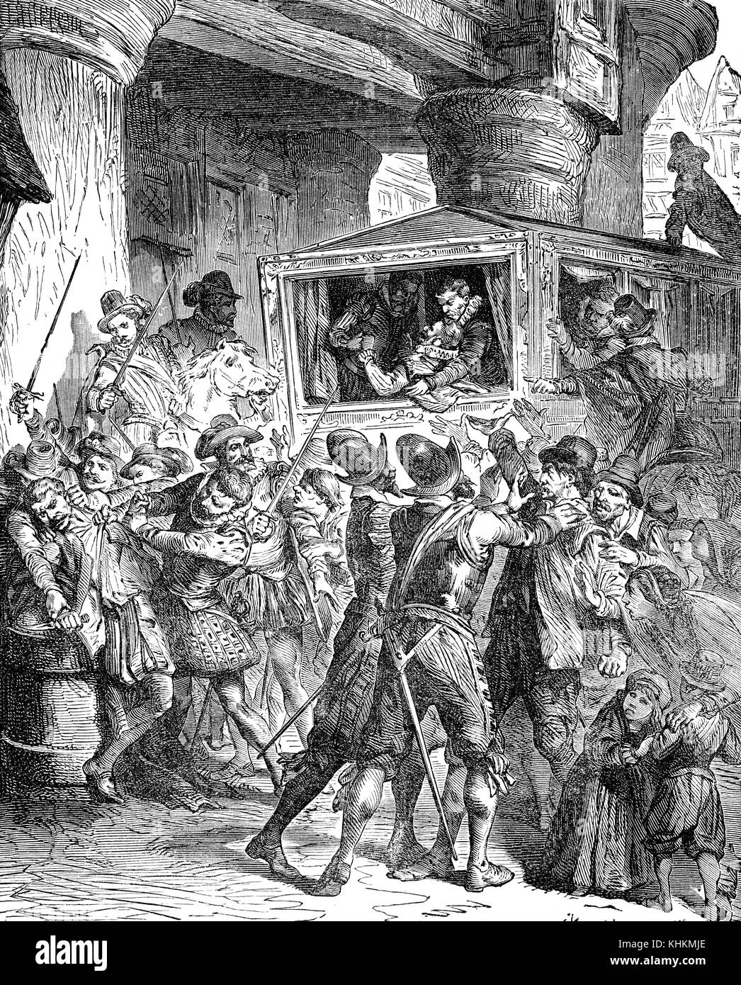 Assassinio di Enrico IV, rue de la Ferronnerie, a Parigi il 14 maggio 1610 da François Ravaillac Foto Stock
