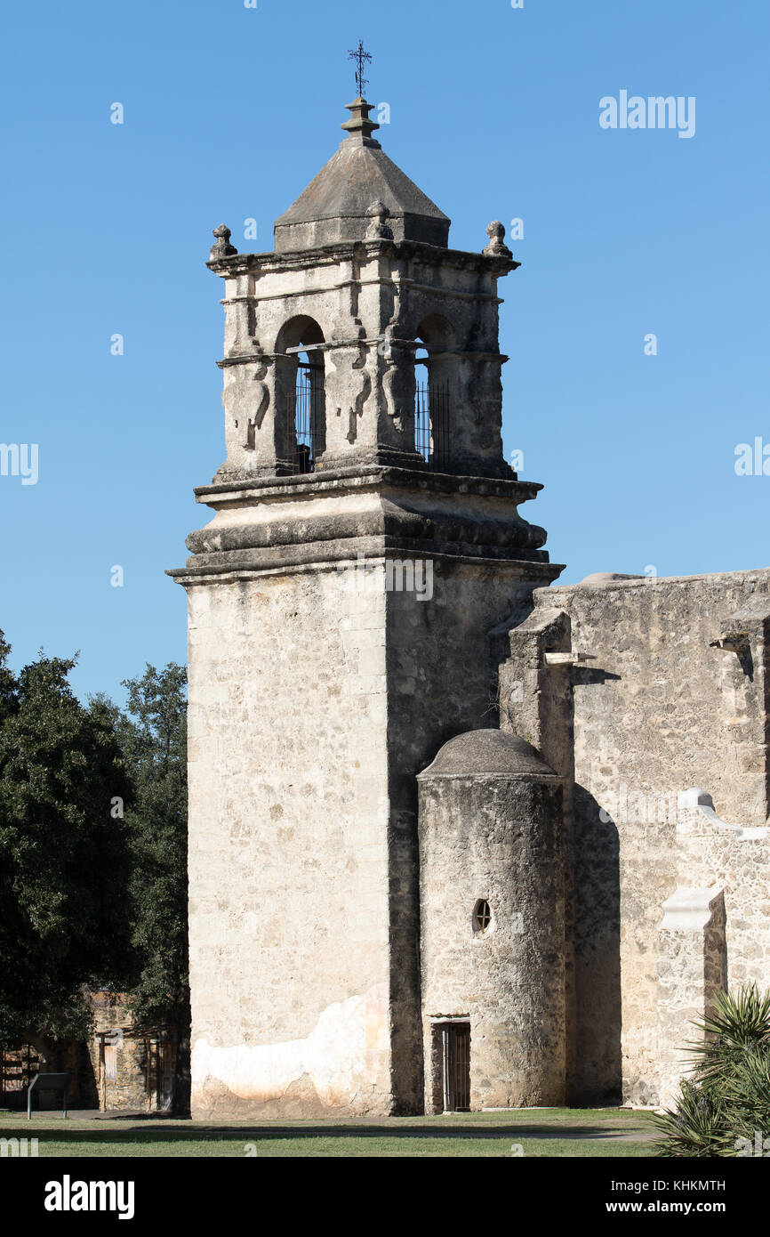 Il san juan missione torre di san antonio texas Foto Stock