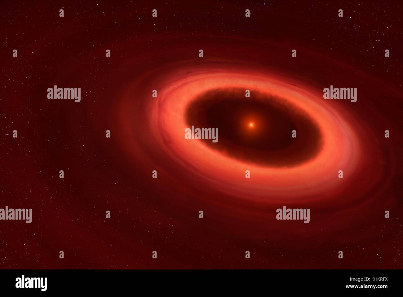 Il disco intorno a Proxima Centauri, illustrazione.La stella più vicina al Sole,Proxima Centauri,è stata trovata per il porto di una cinghia di polvere.Gli astronomi utilizzando l'Atacama Large Millimeter/Array submillimetrico (ALMA) in Cile ha rilevato le emissioni provenienti da un nastro di polvere intorno alla piccola stella.It è simile alla fascia di asteroidi nel nostro sistema solare,con particelle di dimensioni variabili da sub millimetro alla polvere di asteroidi chilometri attraverso.La cintura di raffreddare la polvere è di uno a quattro volte più lontano da Proxima Centauri come la Terra è da sun. Foto Stock