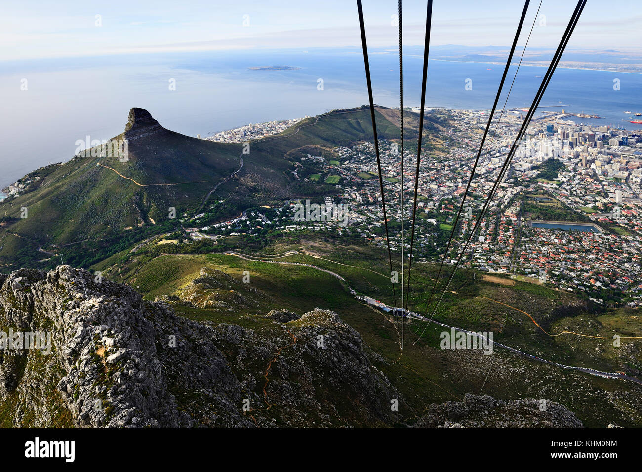 Vista dalla gondola a Table Mountain a Città del Capo, Capo Occidentale, Sud Africa Foto Stock