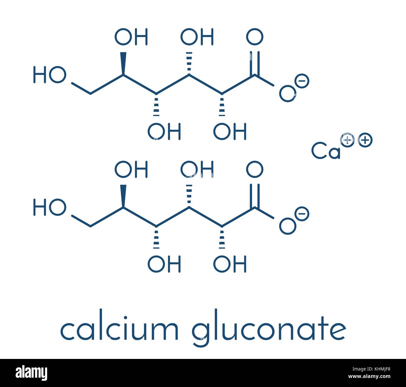 Il gluconato di calcio farmaco. forma solubile di Ca, usato per il  trattamento di casi di sovradosaggio di magnesio, ipocalcemia e acido  fluoridrico (HF) ustioni. formula scheletrico Immagine e Vettoriale - Alamy