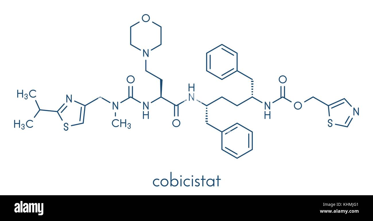 Cobicistat citocromo p450 inibire la molecola di farmaco. aumenta l'esposizione di vari farmaci contro l'hiv inibendo la loro ripartizione per enzimi metabolici, inclu Illustrazione Vettoriale