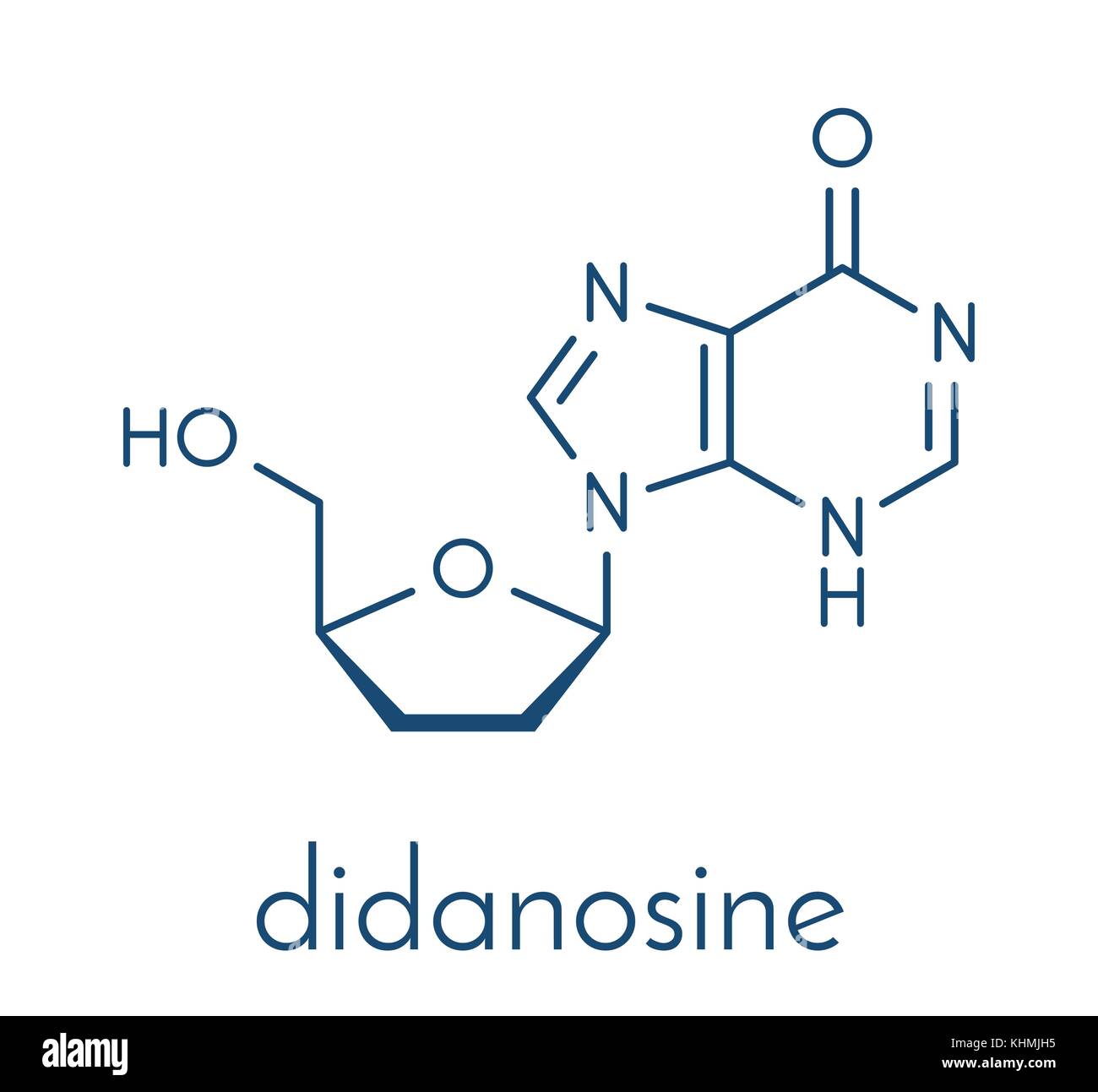 Didanosina (2',3'-didesossiinosina, ddi) hiv molecola di farmaco. formula scheletrico. Illustrazione Vettoriale