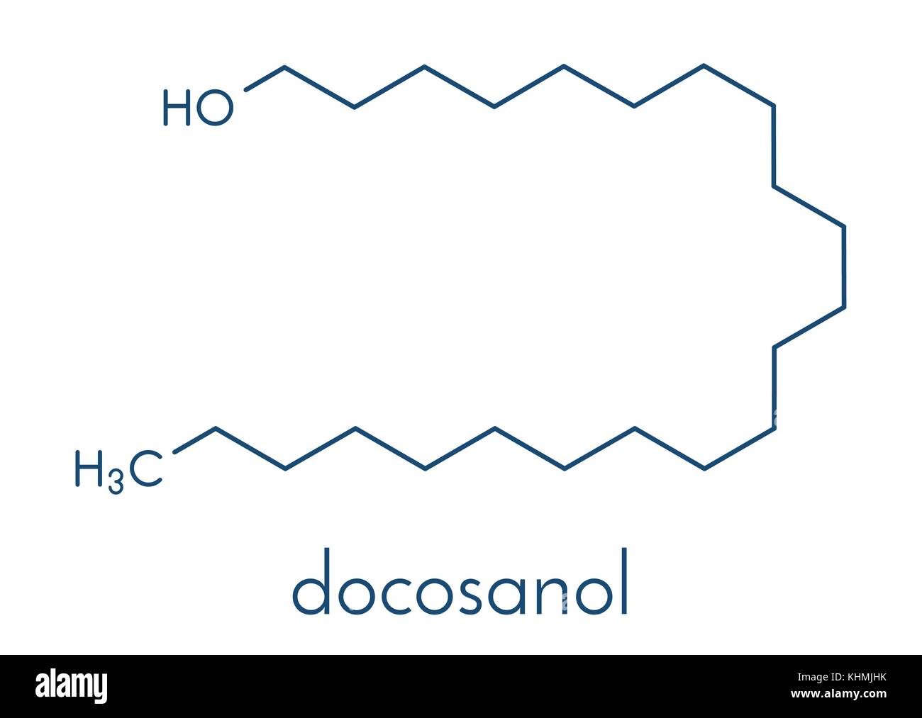 Docosanolo (l'alcol behenilico) antivirale molecola di farmaco utilizzato nel trattamento di herpes labiale (herpes simplex virus). formula scheletrico. Illustrazione Vettoriale