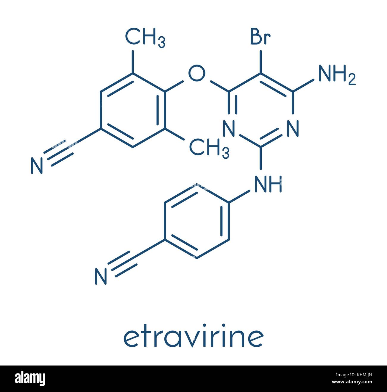 Etravirine hiv molecola di farmaco (non-nucleosidici inibitori della trascrittasi inversa). formula scheletrico. Illustrazione Vettoriale