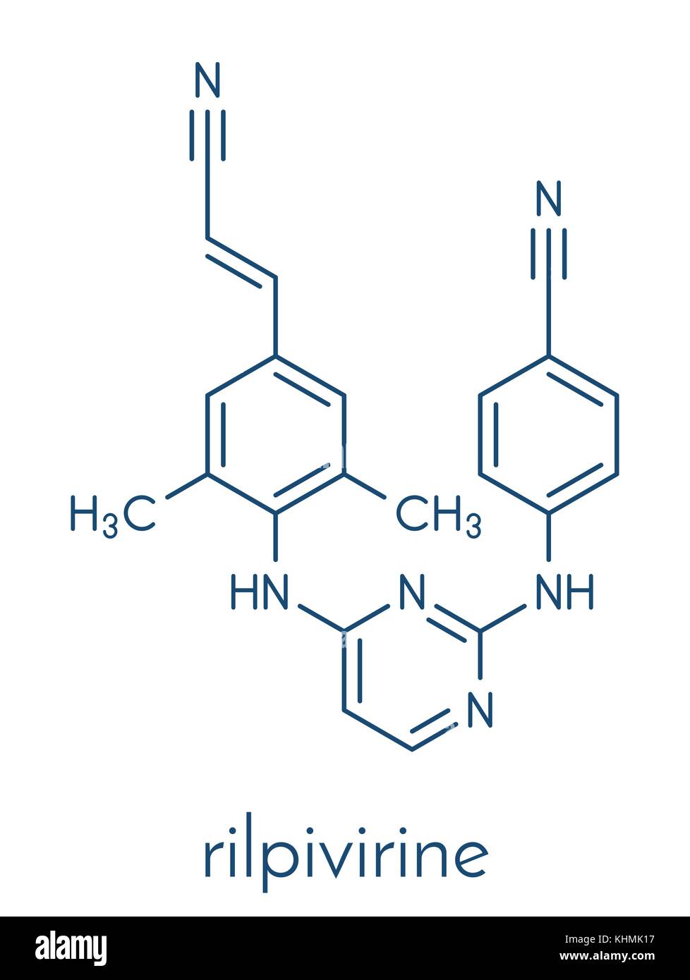 Hiv rilpivirine molecola di farmaco. formula scheletrico. Illustrazione Vettoriale