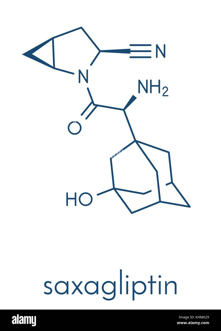 Diabete saxagliptin molecola di farmaco. inibitore di dipeptidil peptidasi-4 (DPP4). formula scheletrico. Illustrazione Vettoriale