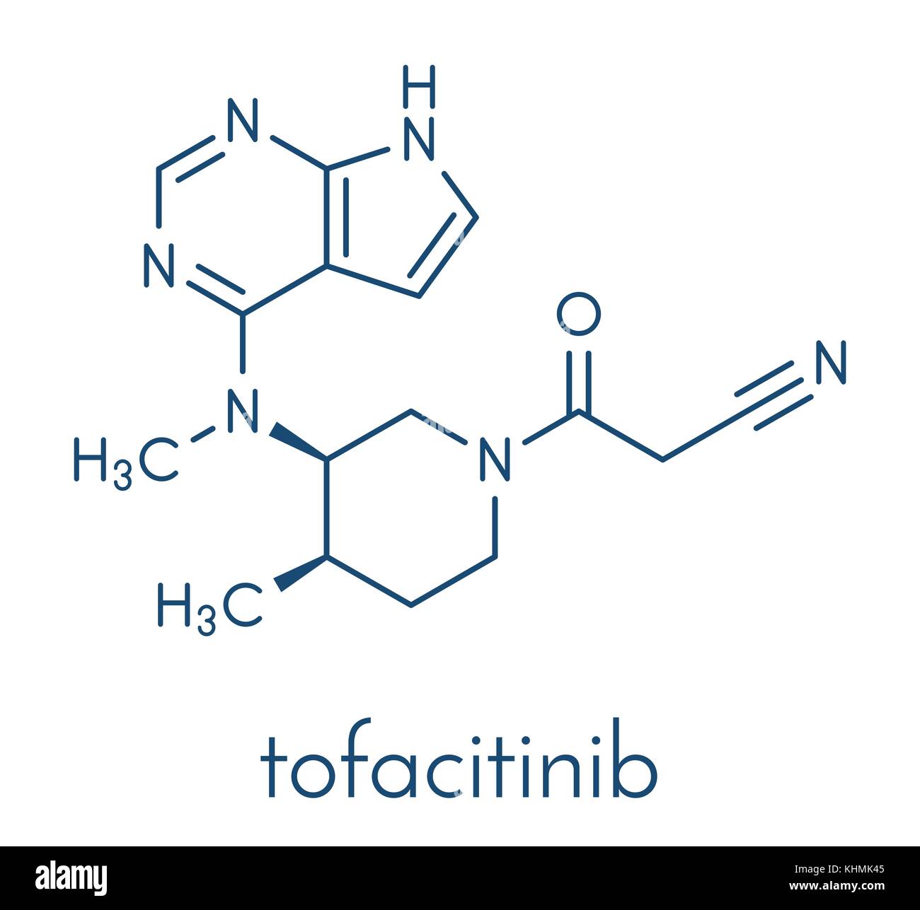 Tofacitinib artrite reumatoide molecola di farmaco. inibitore di chinasi janus 3 (jak3). formula scheletrico. Illustrazione Vettoriale