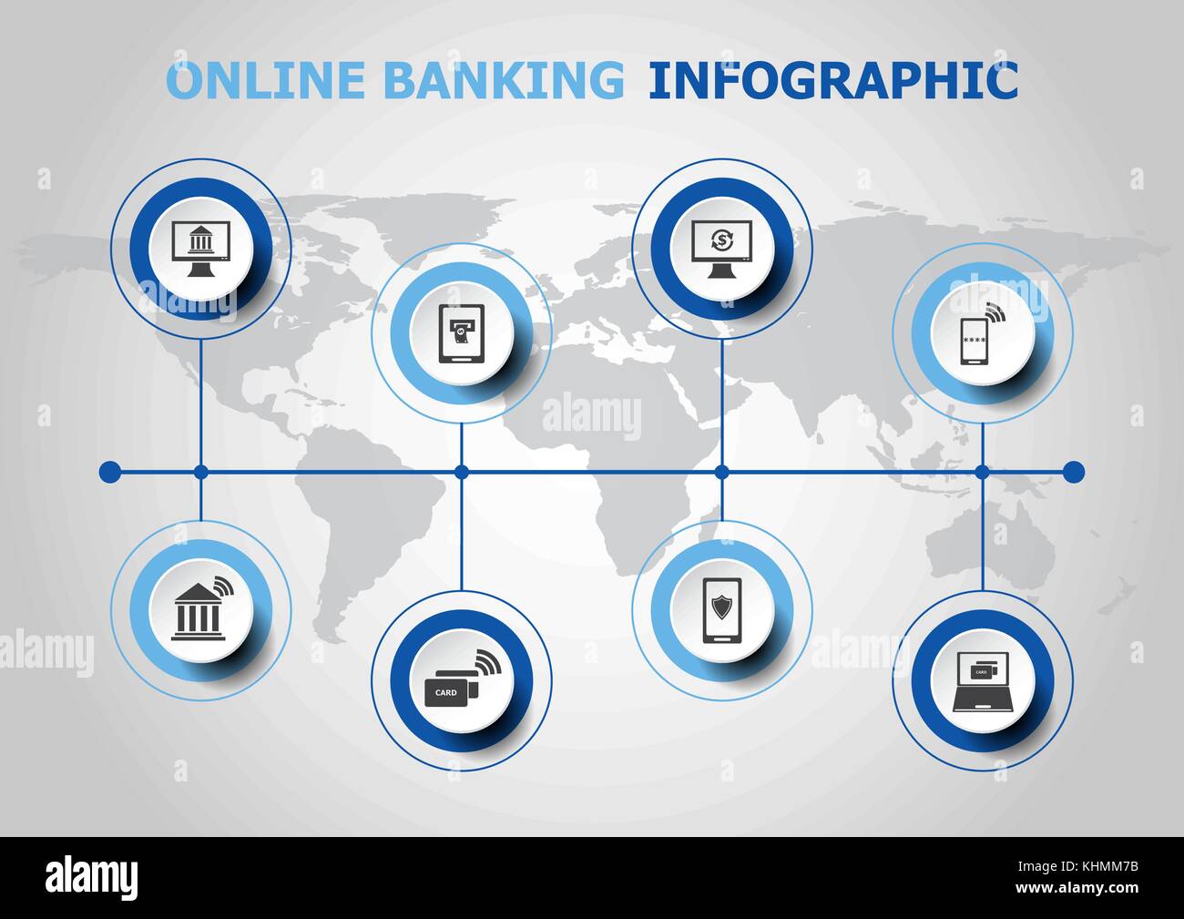 Infografico con design online banking icone, vettore di stock Illustrazione Vettoriale