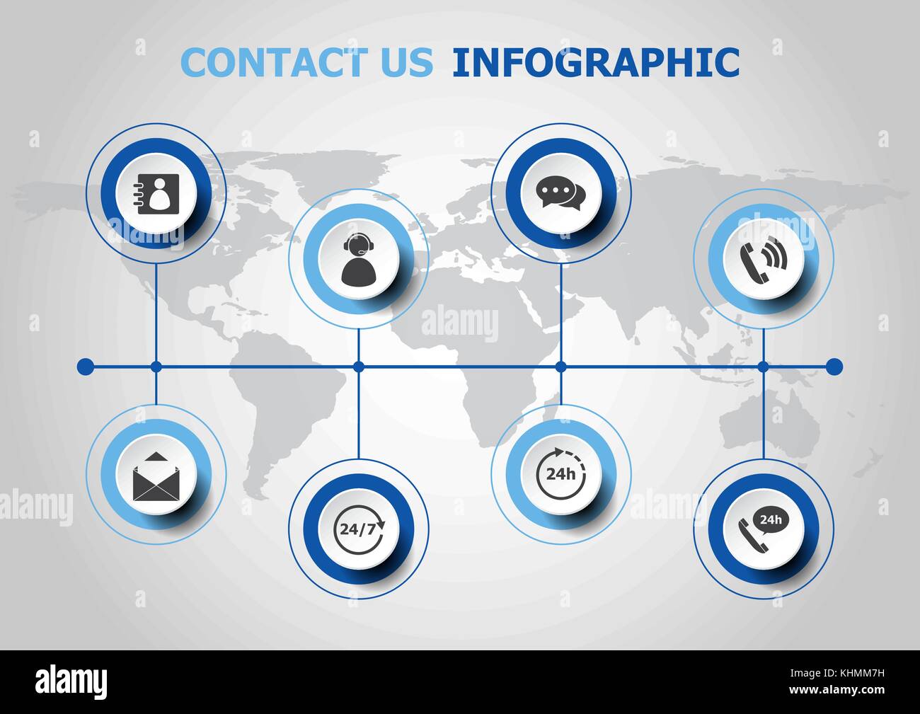 Infografico con design contattaci icone, vettore di stock Illustrazione Vettoriale