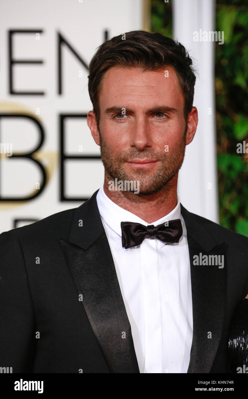 Beverly HILLS, California - 11 gennaio: Adam Levine al Golden Globes 2015, tenutosi a Beverly Hilton a Beverly Hills, California l'11 gennaio 2015. Photo Credit: mpi500/MediaPunch Foto Stock