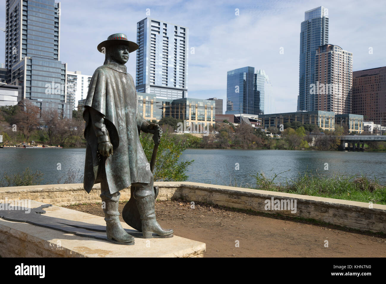 Stevie Ray VAughan statua in Austin in Texas Foto Stock