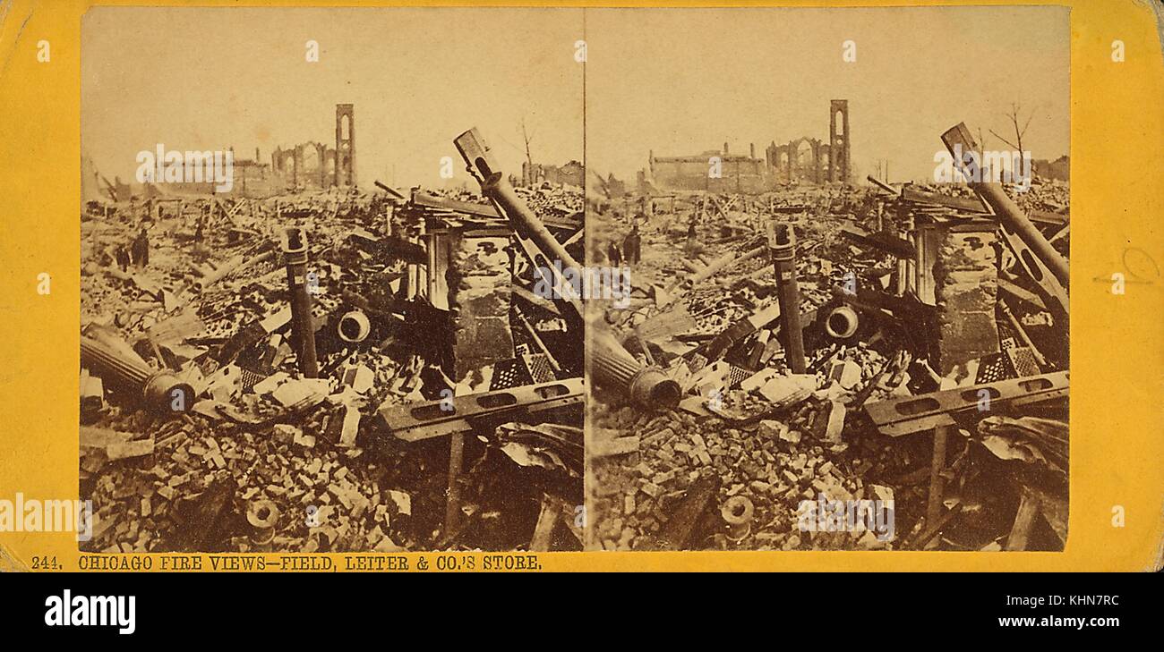 Vista fuoco di Chicago: Field, Leiter, Chicago, Illinois, 1871. Dalla New York Public Library. Foto Stock