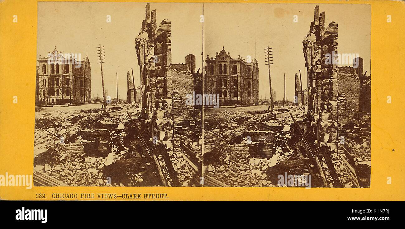Chicago Fire views, Clark Street, Chicago, Illinois, 1871. Dalla Biblioteca pubblica di New York. Foto Stock