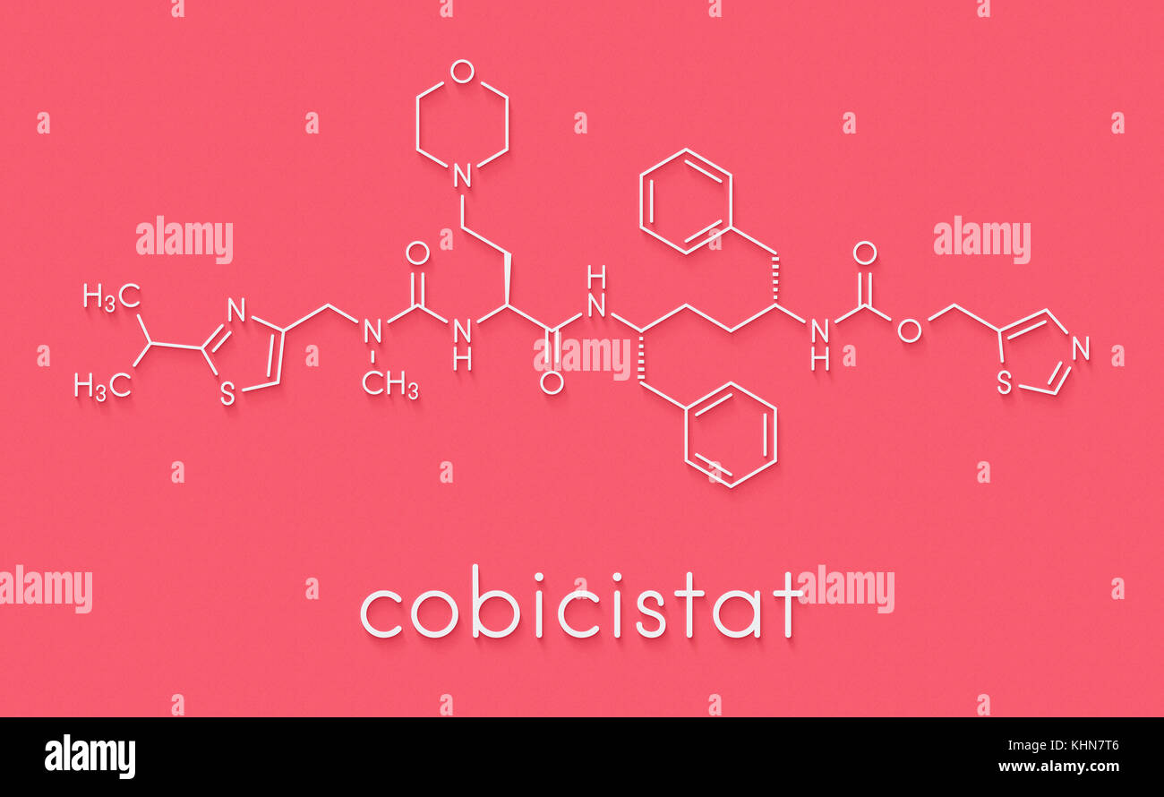 Cobicistat citocromo p450 inibire la molecola di farmaco. aumenta l'esposizione di vari farmaci contro l'hiv inibendo la loro ripartizione per enzimi metabolici, inclu Foto Stock