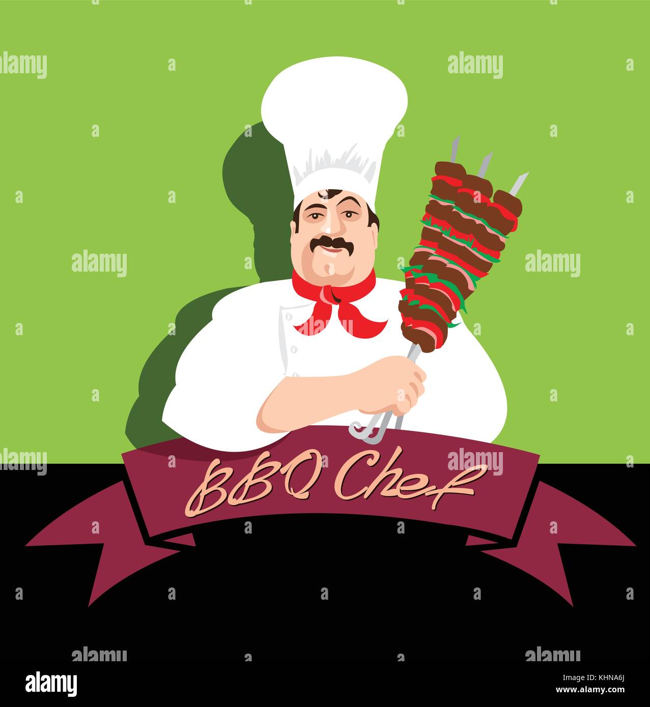 Illustrazione, chef orientali kebab di cottura della carne Illustrazione Vettoriale