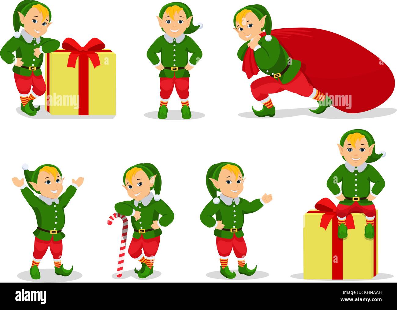 Immagini Elfi Di Natale.Illustrazione Vettoriale Set Di Cartoon Elfi Di Natale Immagine E Vettoriale Alamy