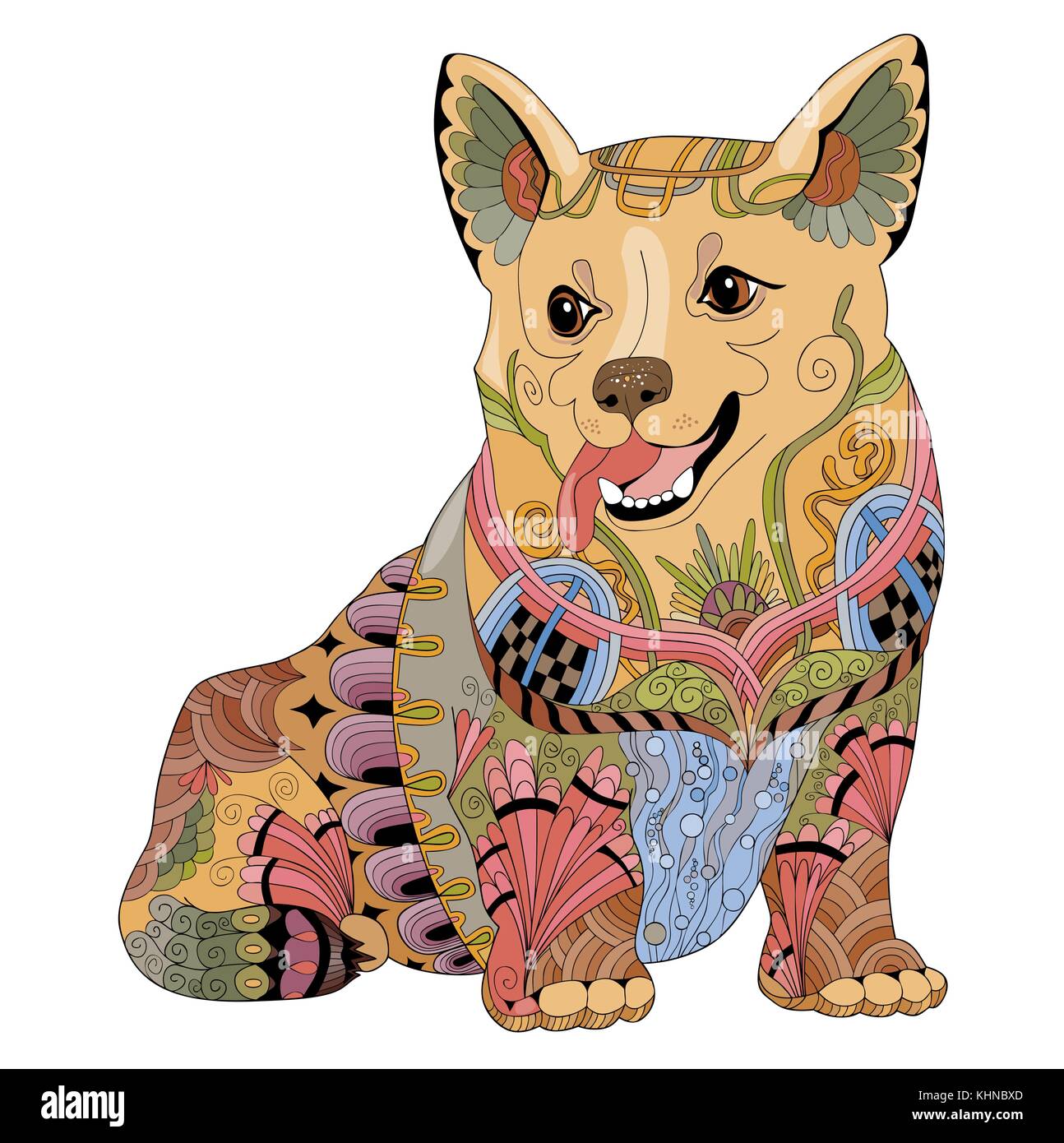 Zentangle cane stilizzato. disegnati a mano decorativo illustrazione vettoriale Illustrazione Vettoriale