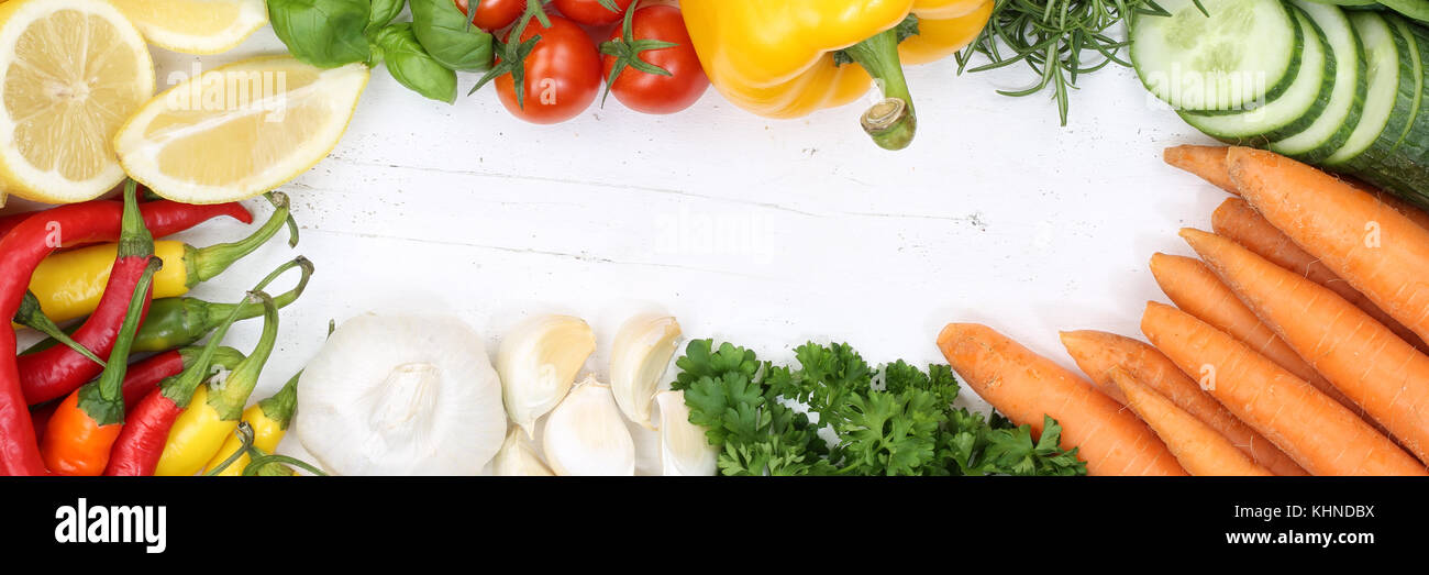 Raccolta di verdure Pomodori Carote cottura Ingredienti banner superiore dello sfondo vista da sopra Foto Stock