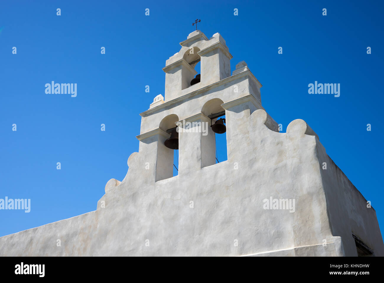 Colonial missione cristiana architecturl detils in san antonio texas Foto Stock