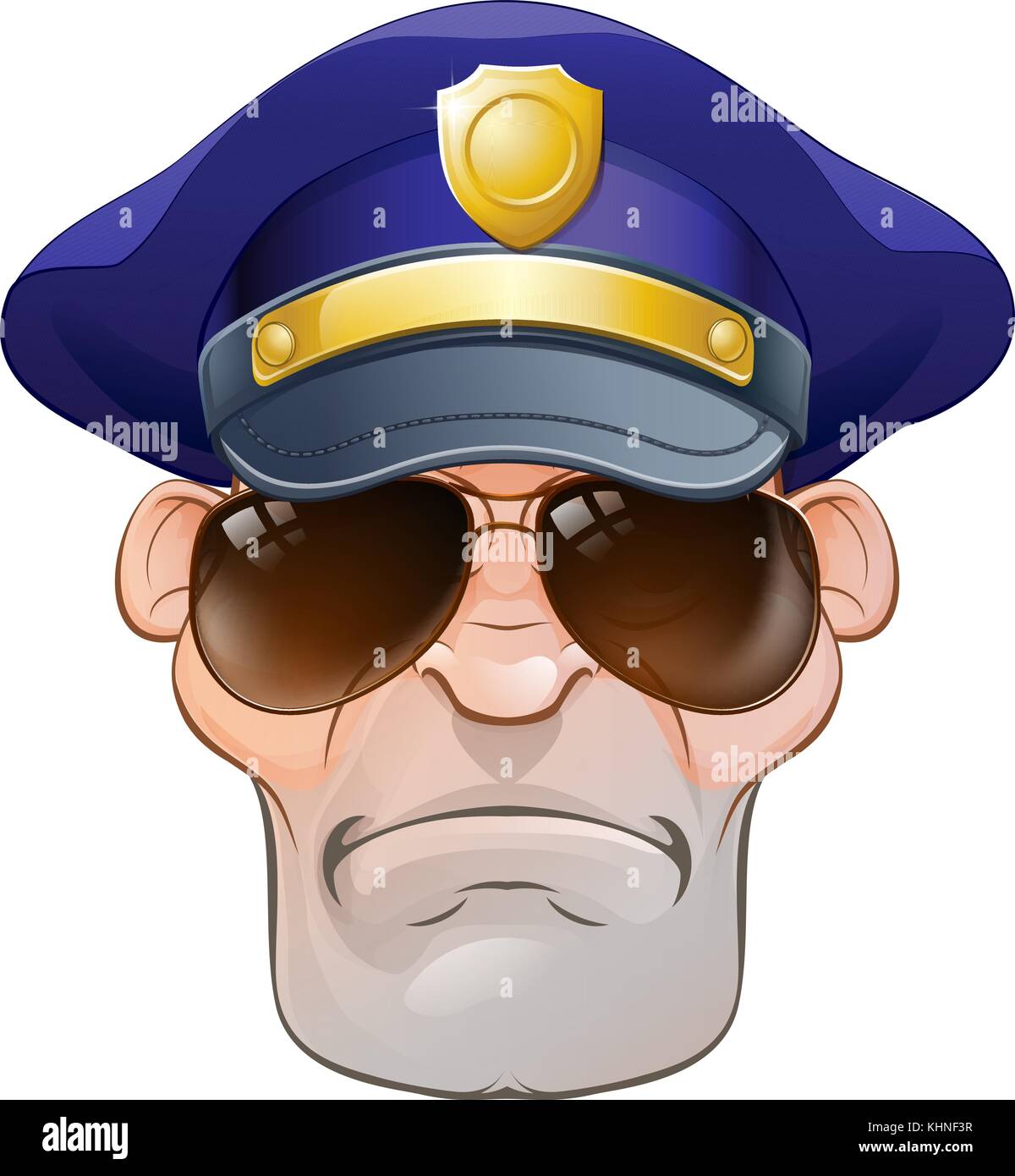 Mean Angry Cartoon Police Man Cop in sfumature Illustrazione Vettoriale
