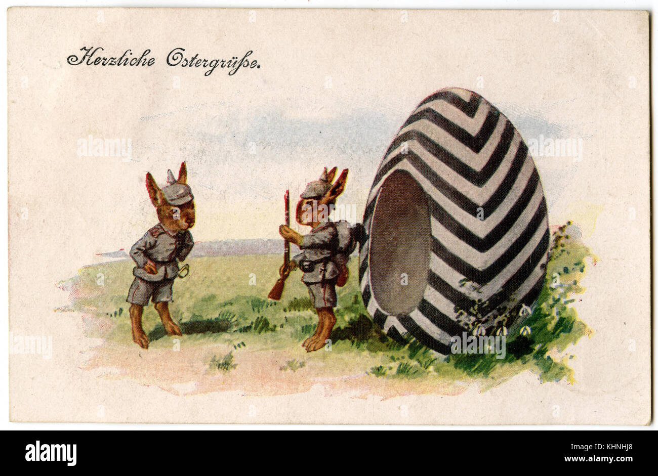 Coniglietto pasquale come soldati in guardia (Osterhasen als Soldaten bei der Wache) Foto Stock