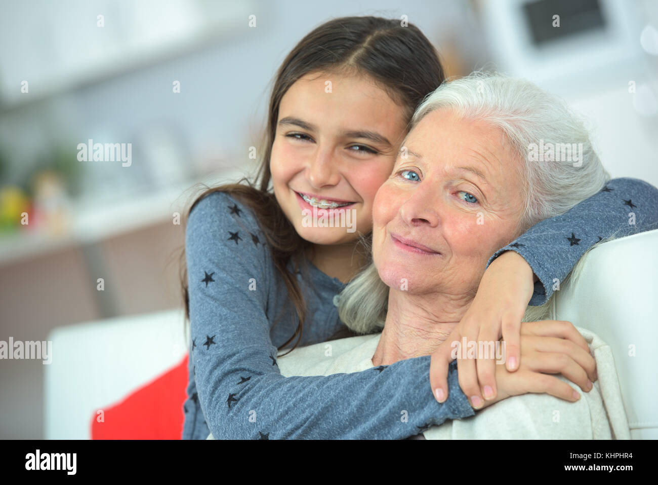 Nonna felice e nipote Foto Stock