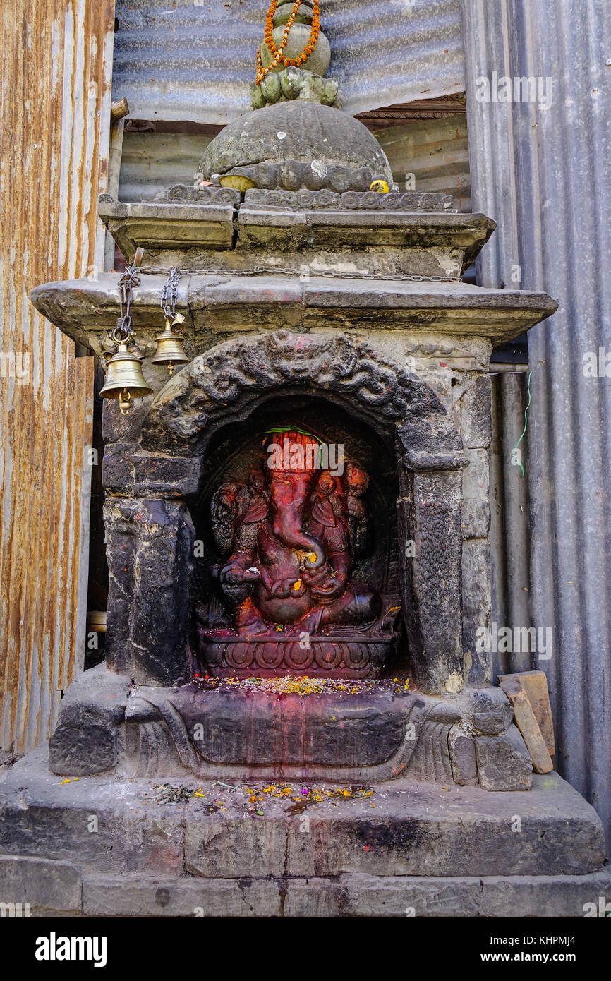 Ganesha dio statua a piazze Durbar di Kathmandu, Nepal. piazze Durbar sono visibili i resti di quei vecchi regni in Nepal. Foto Stock