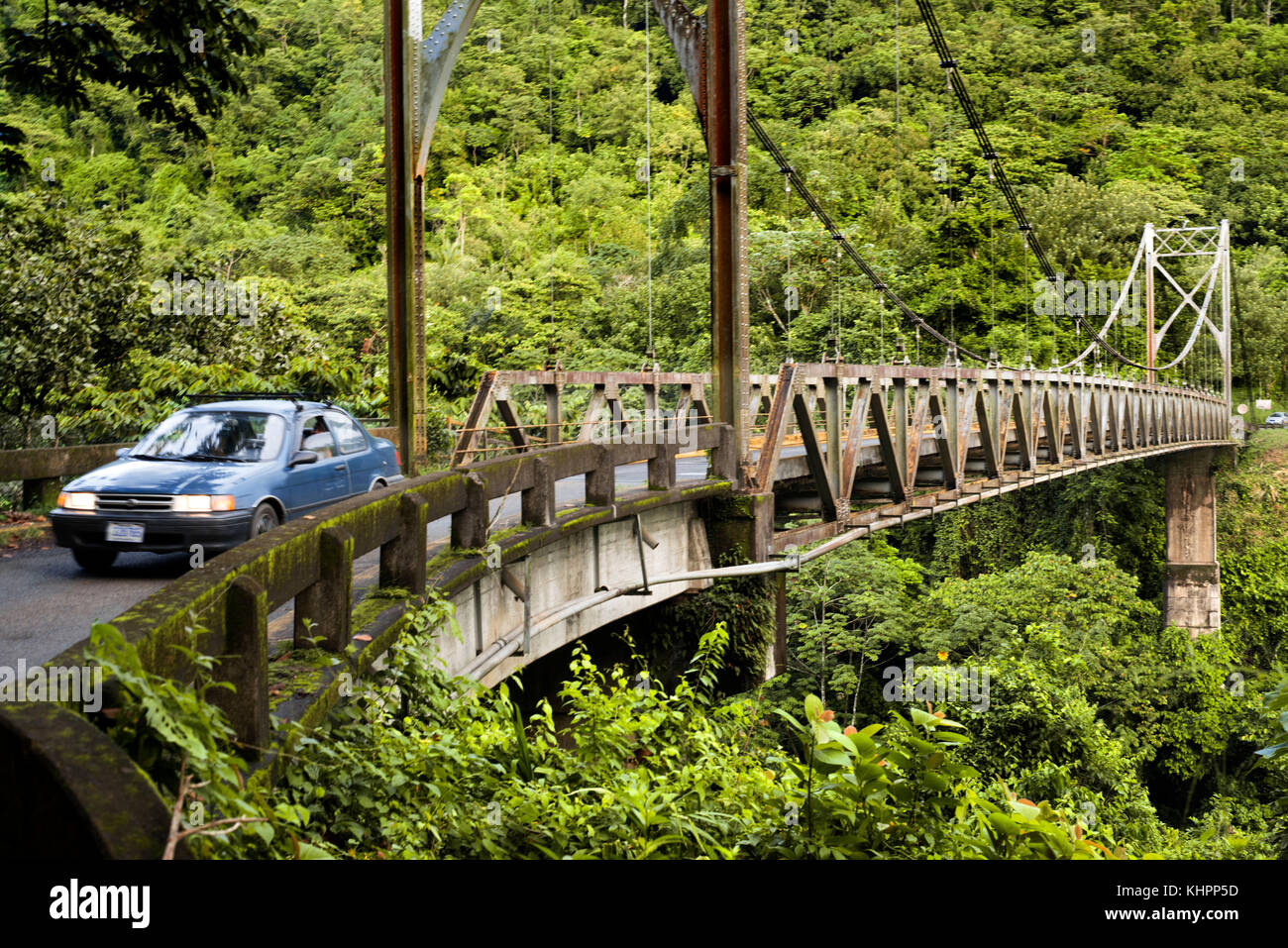 San Isidro de Peñas Blancas sospensione ponte attraversa la Penas Blancas fiume in Costa Rica centrale. Ponte tra La Fortuna e San Ramon in d Foto Stock