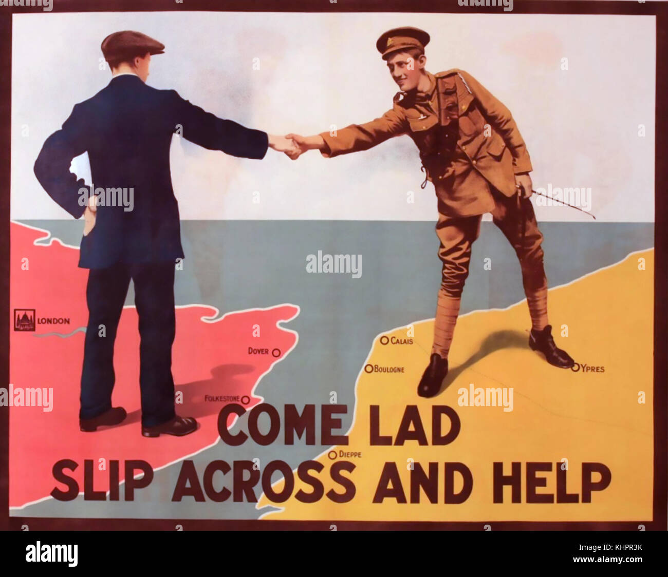 Venite LAD SLIP ACROS E AIUTARE British parlamentare Recruiting Comitato poster 1915. Foto Stock
