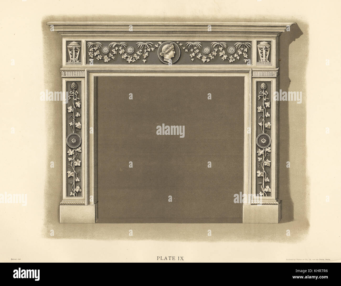 Mantelpiece da Longton Hall. Chromolithograph disegnato da Grivell e litografato da Parrot et Co. da Frederick Rathbone del vecchio Wedgwood, decorativo o di ceramica artistica di lavoro prodotta da Josiah Wedgwood, Quaritch, Londra, 1898. Foto Stock