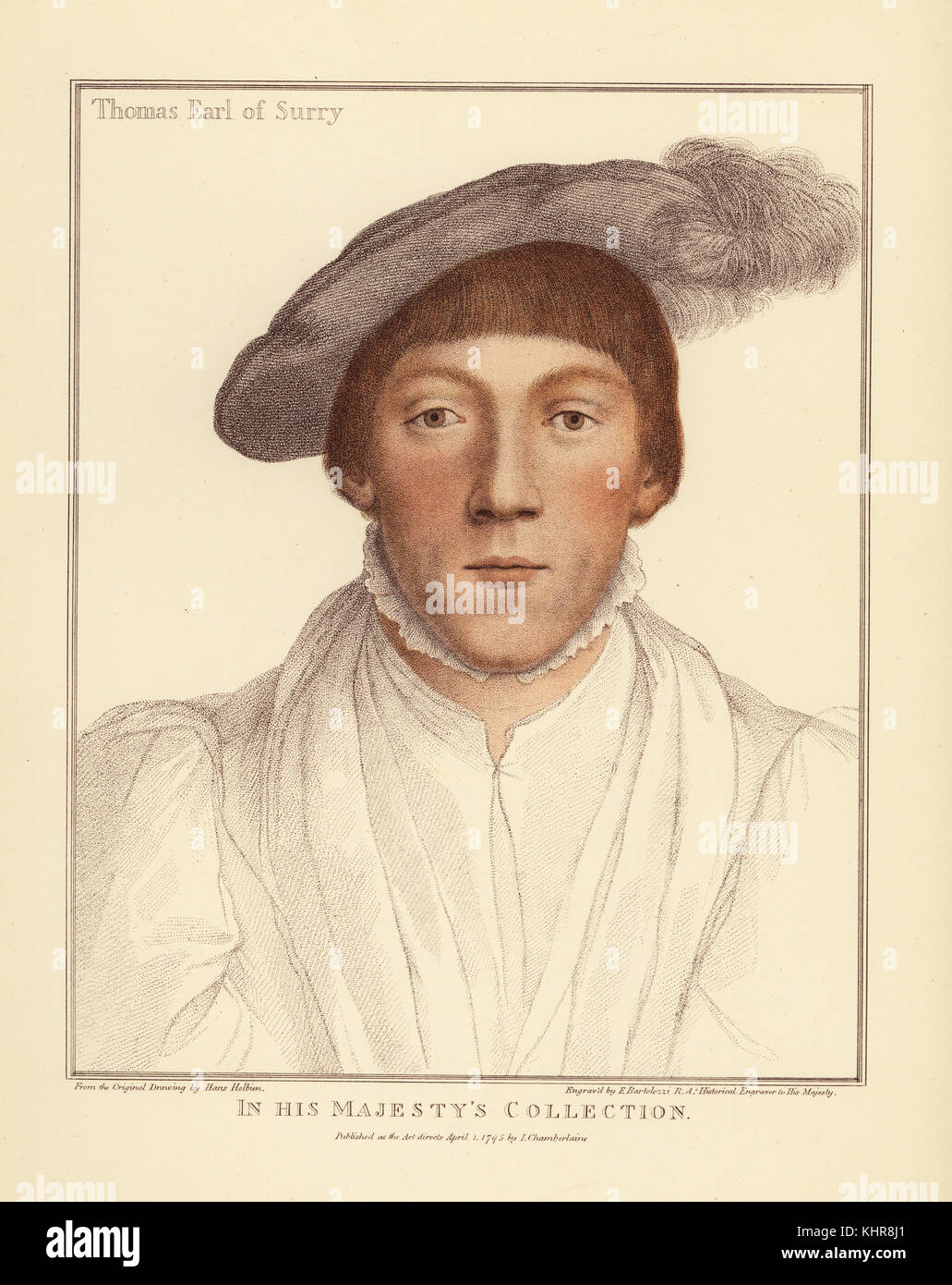 Thomas Howard, Conte di Surrey, 2° duca di Norfolk (1443-1524). Handcolored incisione su rame da Francesco Bartolozzi dopo Hans Holbein da facsimili di disegni originali di Hans Holbein, Hamilton, Adams, Londra, 1884. Foto Stock